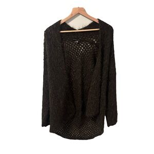 THEYSKENS' THEORY Open Knit Cardigan, Alpaca-Silk Blend, Dark Brown, XS (P)